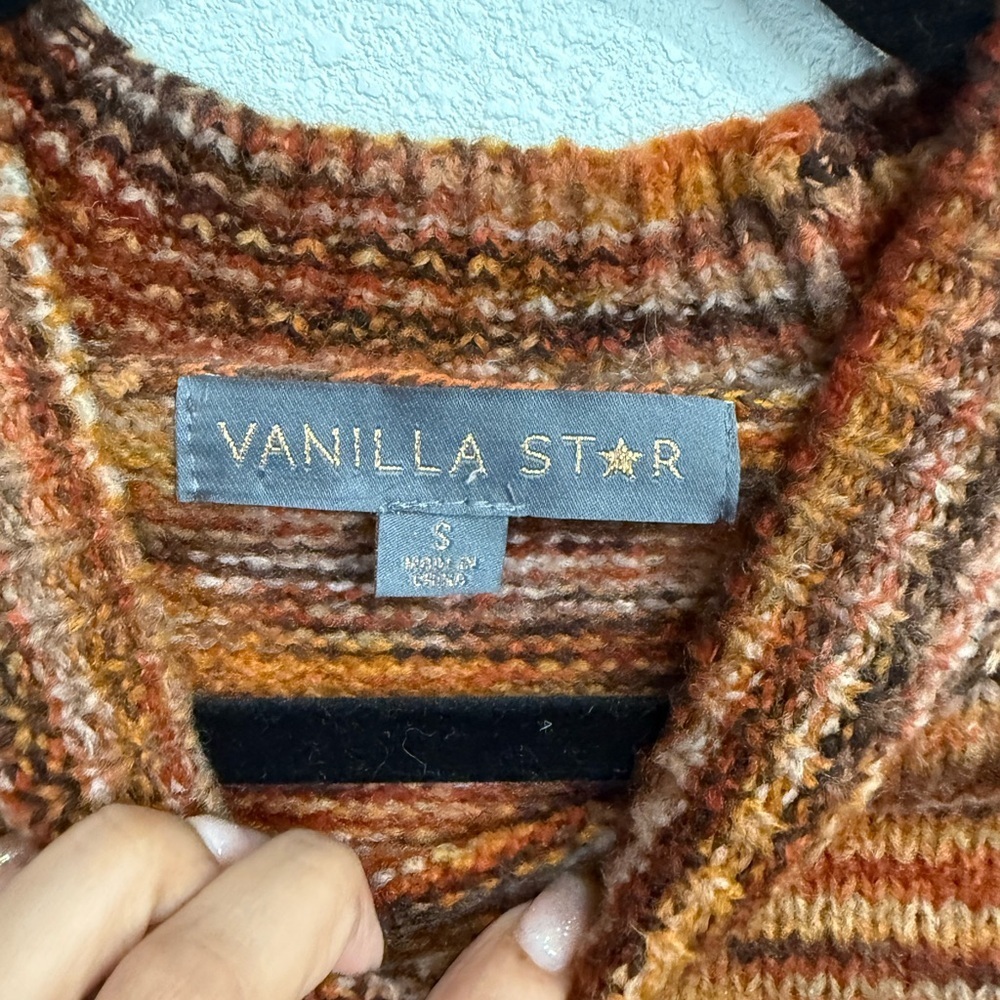 Vanilla Star Brown Marled Open Back Tie Sweater S Boho Y2K Fall Balloon Sleeve - Picture 7 of 11
